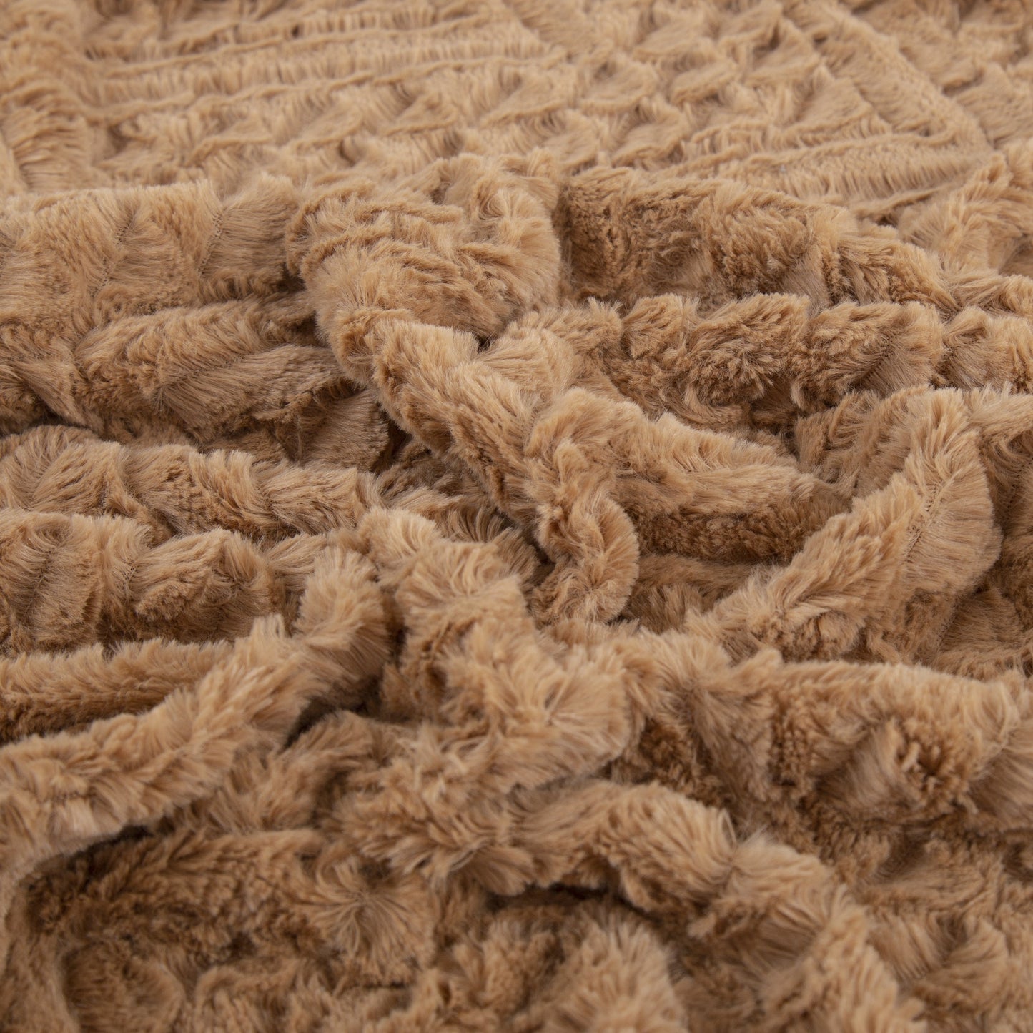 Tache Caramel Brown Faux Fur Throw Blanket Chevron Geometric Embossed (#10)