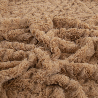 Tache Caramel Brown Faux Fur Throw Blanket Chevron Geometric Embossed (#10)