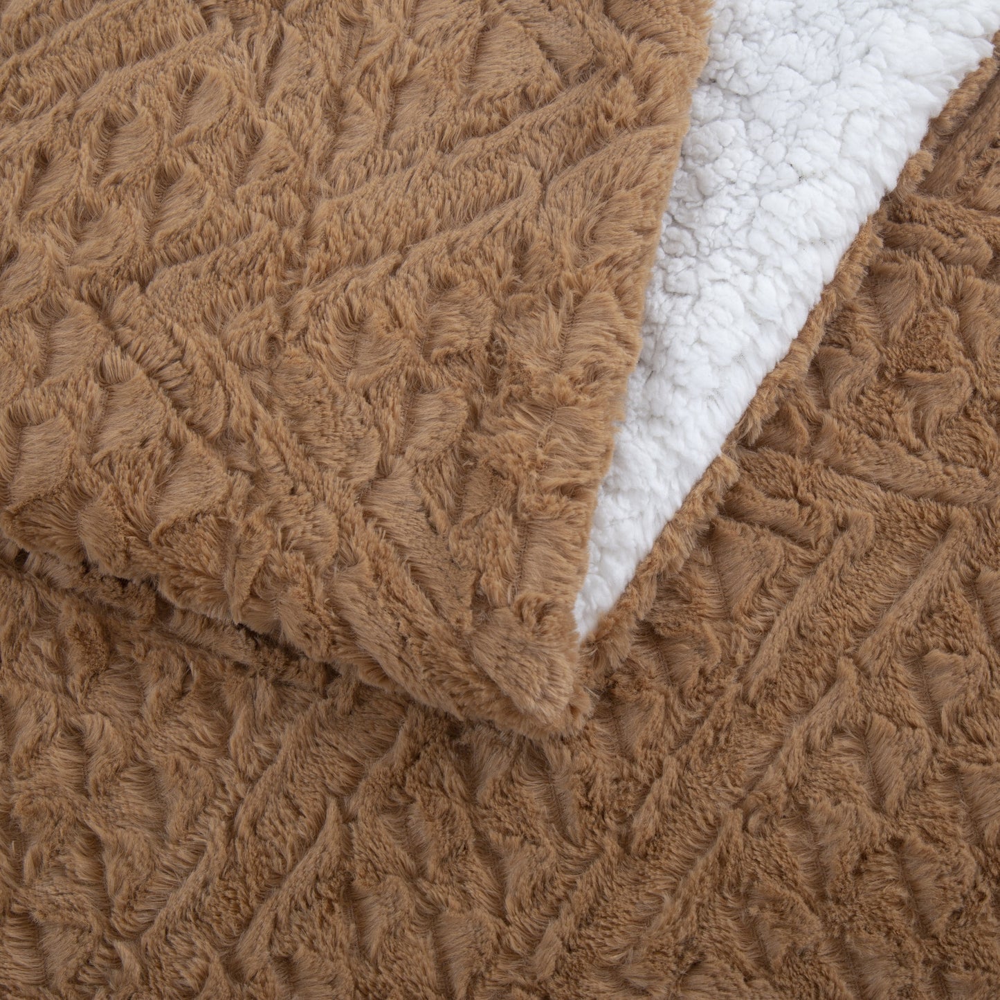 Tache Caramel Brown Faux Fur Throw Blanket Chevron Geometric Embossed (#10)