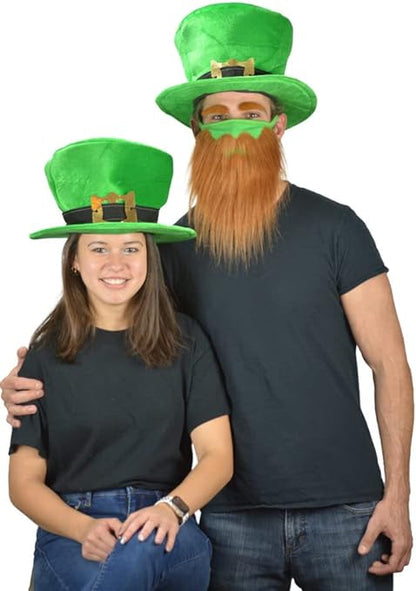 St Patricks Day Beard Face Mask and Green Hat Leprechaun Costume for Adults
