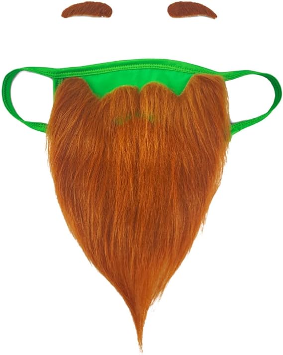 St Patricks Day Beard Face Mask and Green Hat Leprechaun Costume for Adults