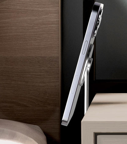 Magnetic Phone Holder, Fold-Away Swivel Stand Compatible with MagSafe for iPhone 12, 13, 14, 15 Pro Max | Bedroom Nightstand, Desk, Kitchen and More (Low Profile Sidemount/Under-Mount)