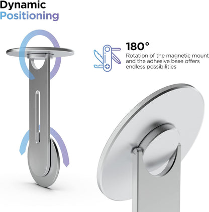 Magnetic Phone Holder, Fold-Away Swivel Stand Compatible with MagSafe for iPhone 12, 13, 14, 15 Pro Max | Bedroom Nightstand, Desk, Kitchen and More (Low Profile Sidemount/Under-Mount)