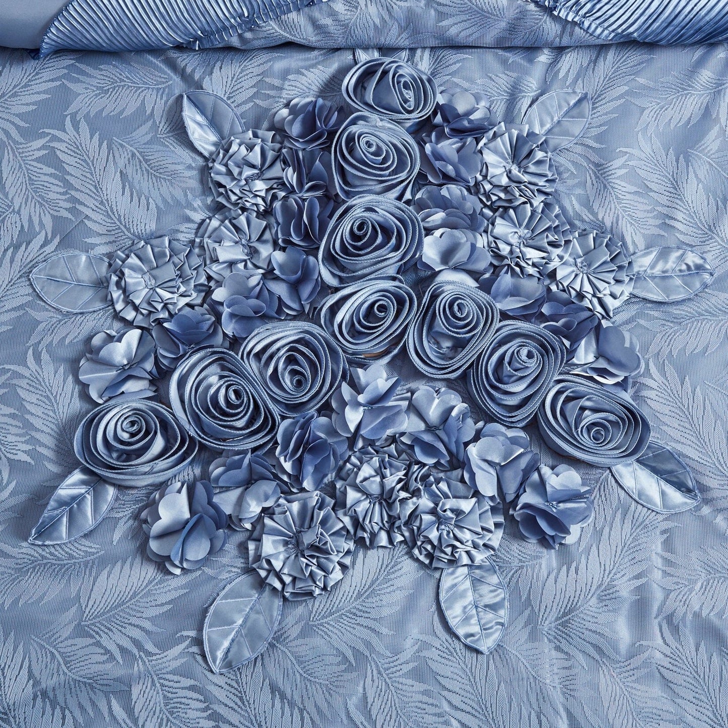 Tache Satin Floral Lace Ruffle Sweet Victorian Luxurious Blue Comforter Set (MZ002B)