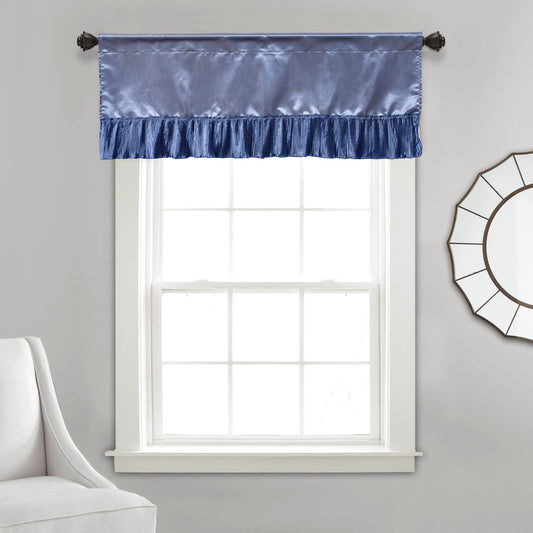 Tache Satin Ruffle Sweet Victorian Window Curtain Tailored Valance 18x52" Blue (MZ002)