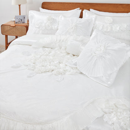 Tache Satin Floral Lace Ruffle White Sweet Victorian Luxurious Comforter Set (MZ002W)