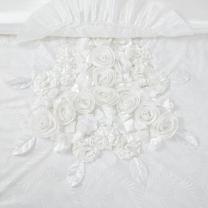 Tache Satin Floral Lace Ruffle White Sweet Victorian Luxurious Comforter Set (MZ002W)