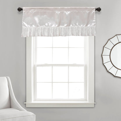 Tache Satin Ruffle Sweet Victorian Window Curtain Tailored Valance 18x52" White (MZ002)