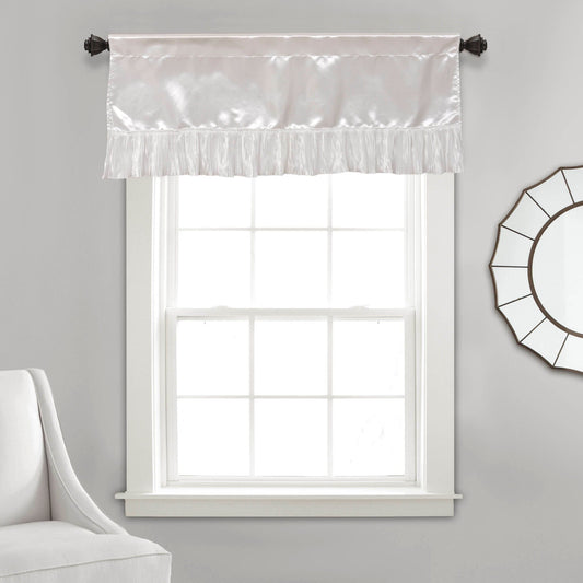 Tache Satin Ruffle Sweet Victorian Window Curtain Tailored Valance 18x52" White (MZ002)
