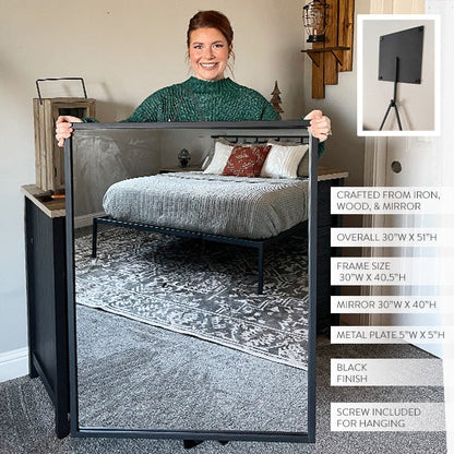 Architectural Black Iron Tripod Wall Mirror | Modern Statement Piece