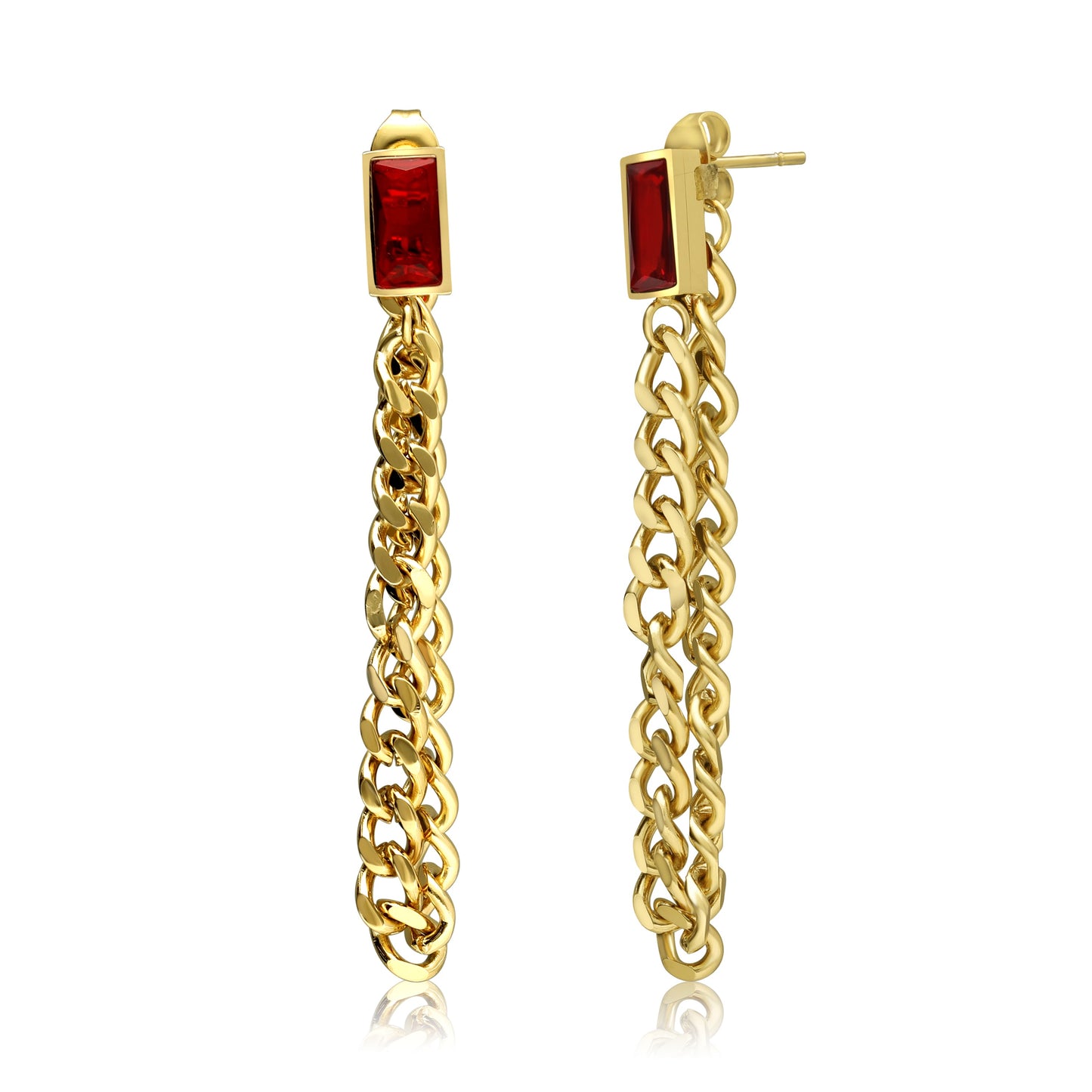 Dangle Chain Earrings with Cubic Zirconia Emerald and Gift Pouch