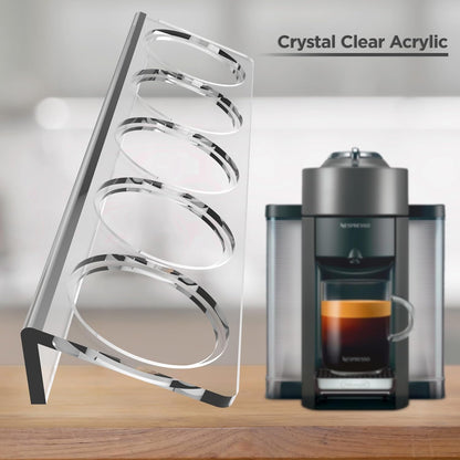 Small Vertuo Capsule Organizer Shelf, Compatible with Nespresso Pods Holder Wall Mount for 10 Coffee Cups, Easy Flavor Access (Adhesive Backing) Clear Acrylic