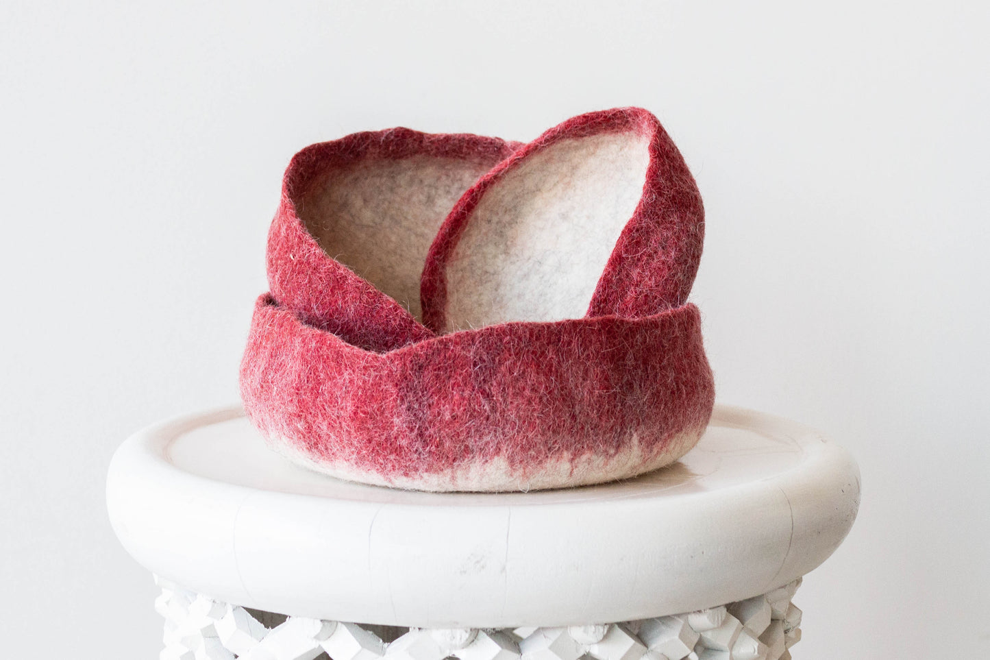 Berry Red Decorative Wool Nesting Bowls