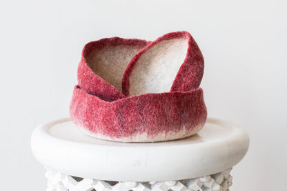 Berry Red Decorative Wool Nesting Bowls