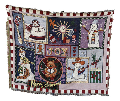 Tache Wonderful Season Snowman Tapestry Throw Blanket with Fringe (2270)