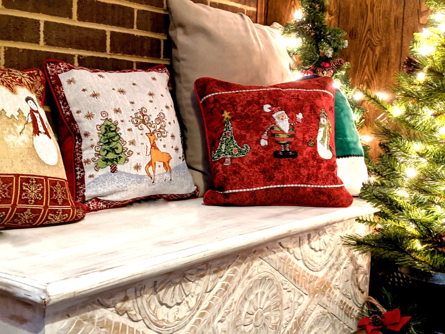 Tache Here Comes Santa Claus Vintage Holiday Woven Tapestry Throw Pillow Cover (8577CC)