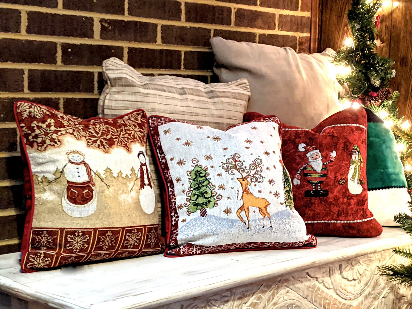Tache Here Comes Santa Claus Vintage Holiday Woven Tapestry Throw Pillow Cover (8577CC)