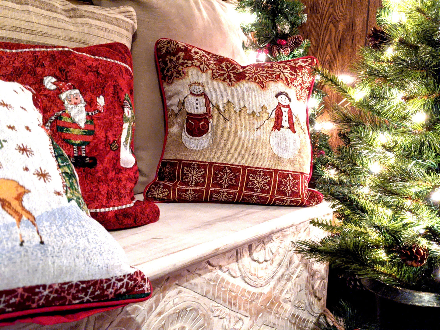 Tache Mr. & Mrs. Snowman Couple Woven Tapestry Throw Pillow Cover (10323CC)