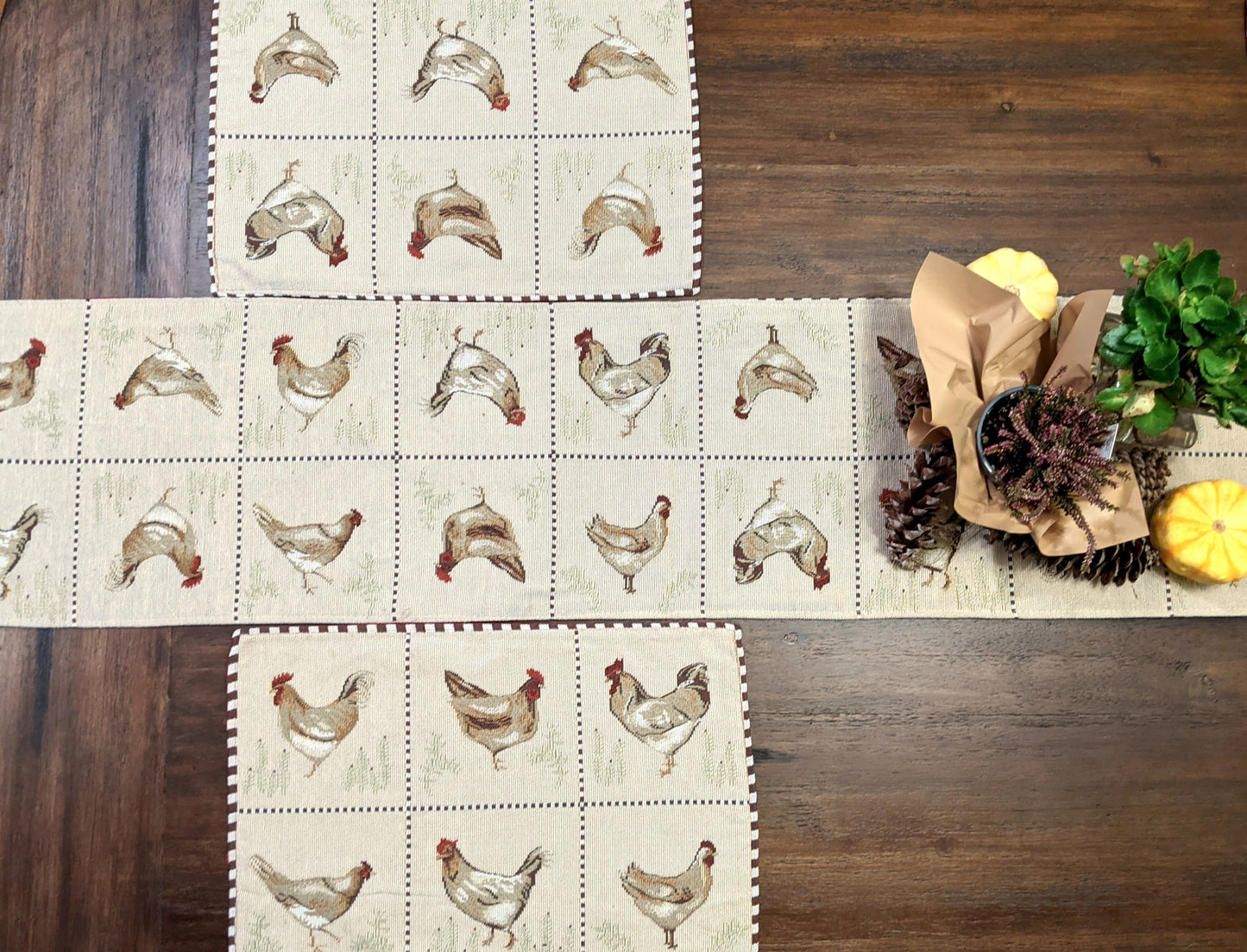 Tache Country Farmhouse Rooster Hens Woven Tapestry Placemat Set (13139PM)