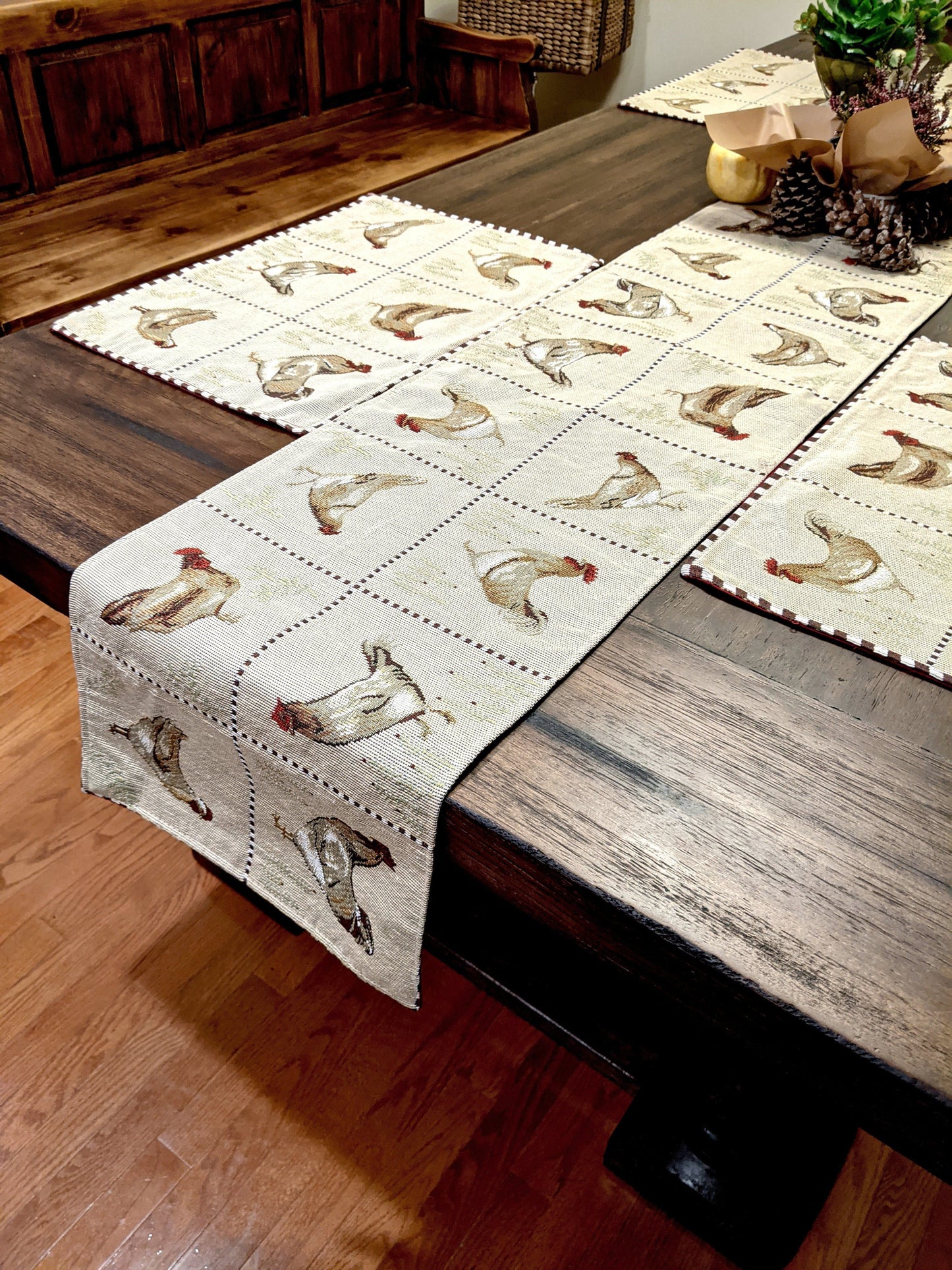 Tache Country Farmhouse Rooster Hens Woven Tapestry Table Runners (13139TR)