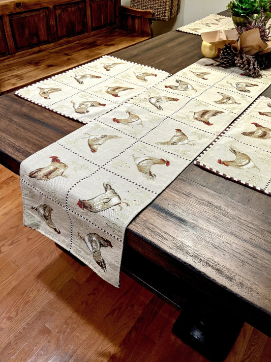 Tache Country Farmhouse Rooster Hens Woven Tapestry Table Runners (13139TR)