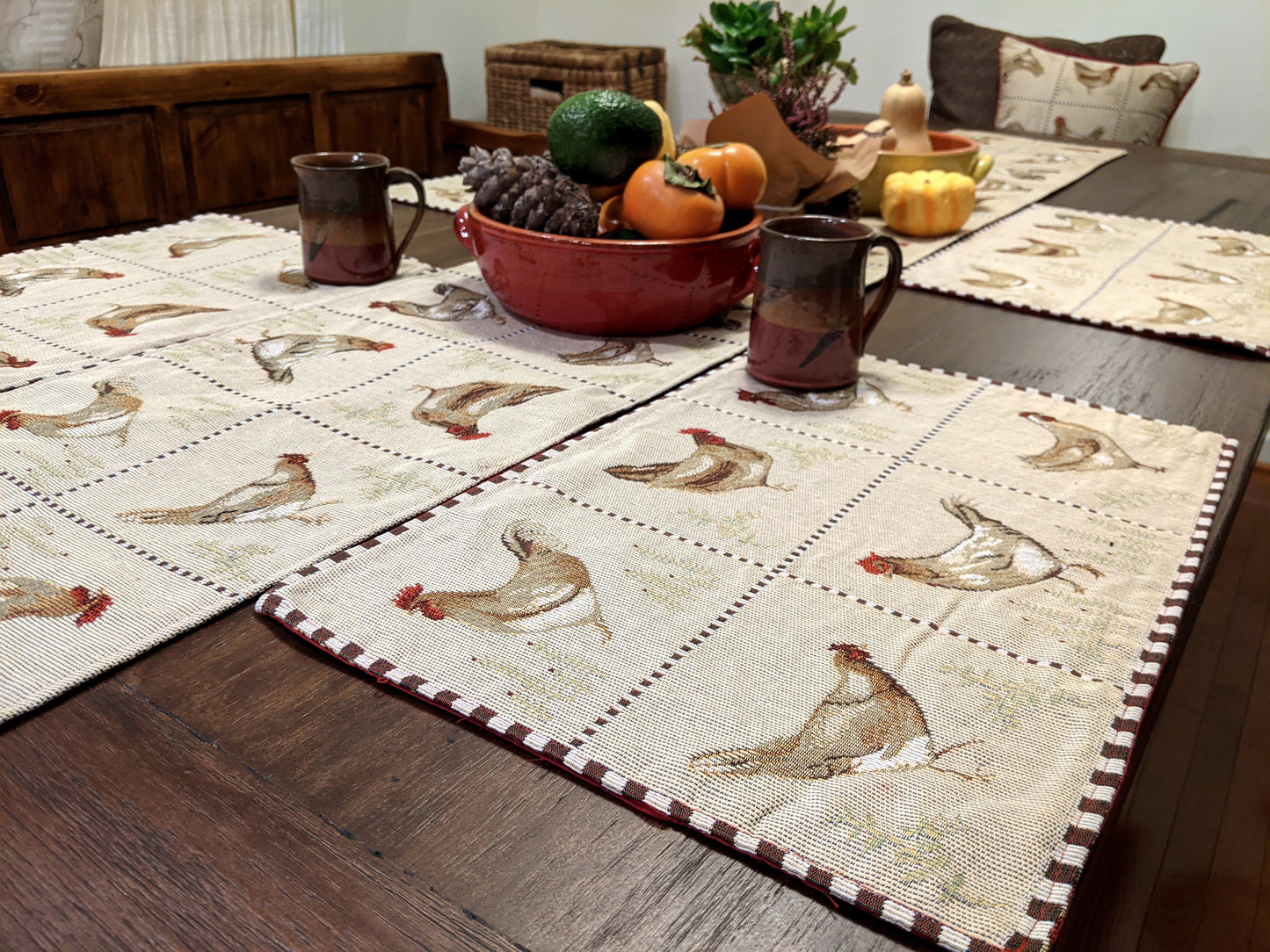 Tache Country Farmhouse Rooster Hens Woven Tapestry Placemat Set (13139PM)