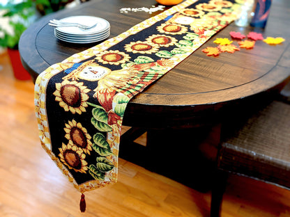 Tache Sunflower Field Scarecrow Autumn Harvest Woven Tapestry Table Runners (11712TR)