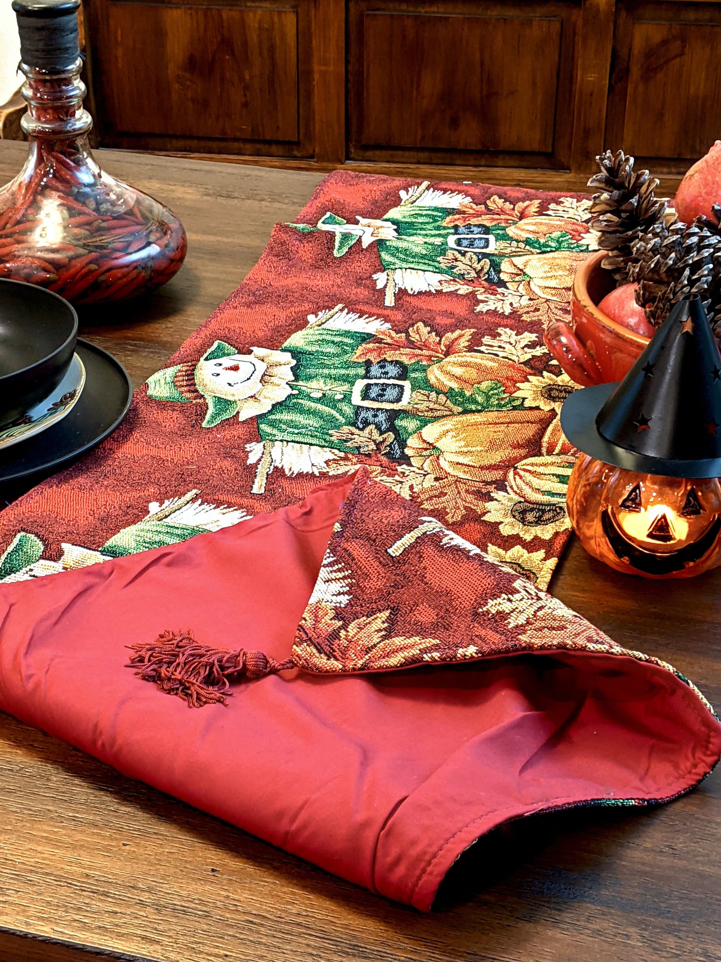 Tache Pumpkin Patch Scarecrow Autumn Harvest Woven Tapestry Table Runners (12921TR)