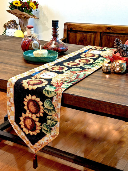 Tache Sunflower Field Scarecrow Autumn Harvest Woven Tapestry Table Runners (11712TR)