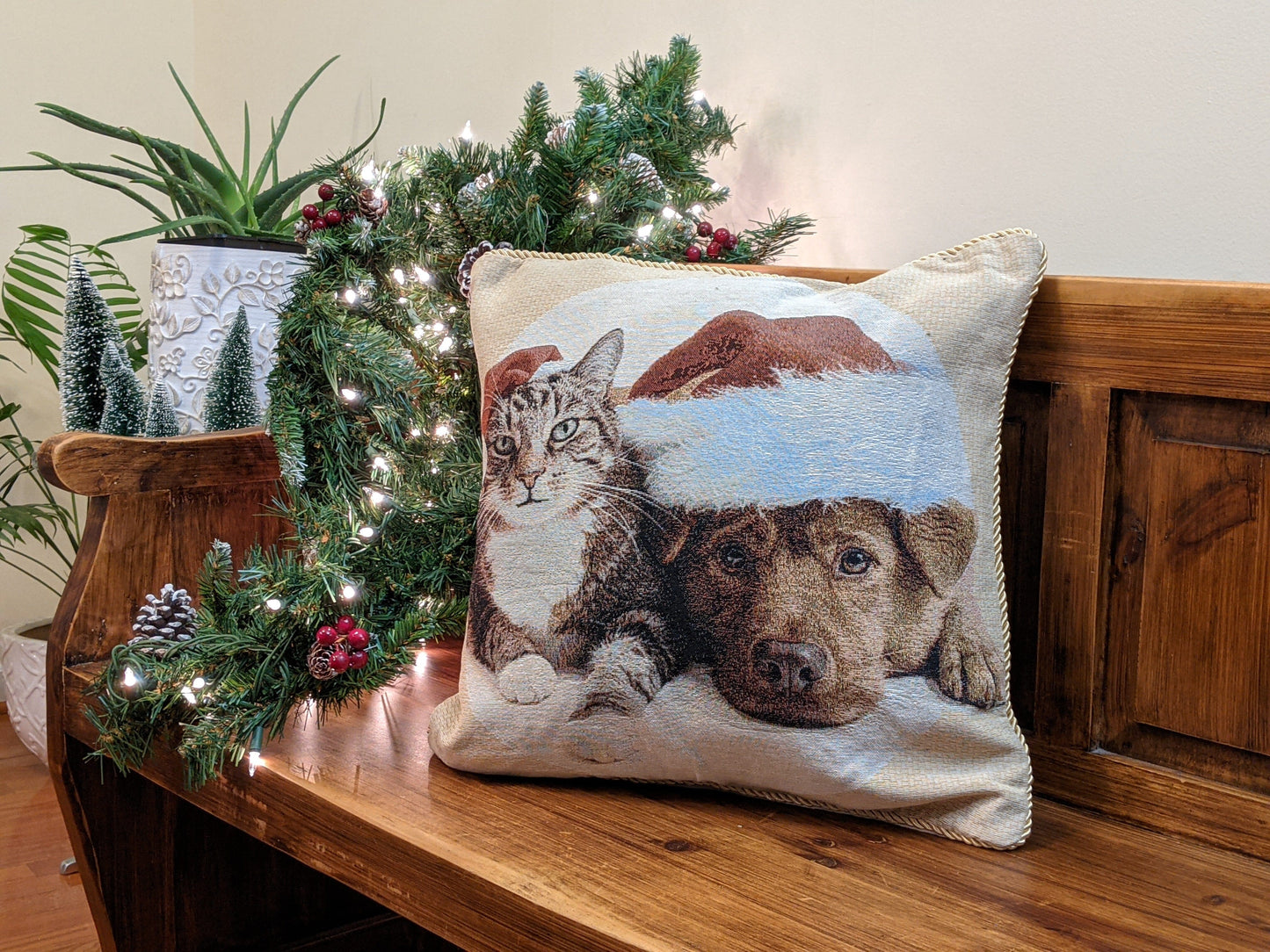 Tache Best Friend Pets Dog and Cat Christmas Tapestry Woven Throw Pillow Cover (16461)