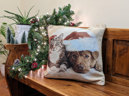 Tache Best Friend Pets Dog and Cat Christmas Tapestry Woven Throw Pillow Cover (16461)