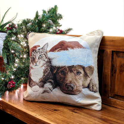 Tache Best Friend Pets Dog and Cat Christmas Tapestry Woven Throw Pillow Cover (16461)
