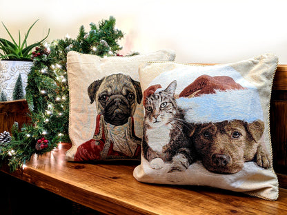 Tache Best Friend Pets Dog and Cat Christmas Tapestry Woven Throw Pillow Cover (16461)