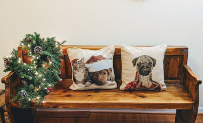 Tache Best Friend Pets Dog and Cat Christmas Tapestry Woven Throw Pillow Cover (16461)