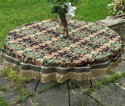 Tache Elegant Black Ornate Paisley Woven Tapestry Tablecloth (18192)