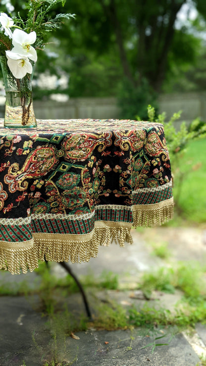 Tache Elegant Black Ornate Paisley Woven Tapestry Tablecloth (18192)