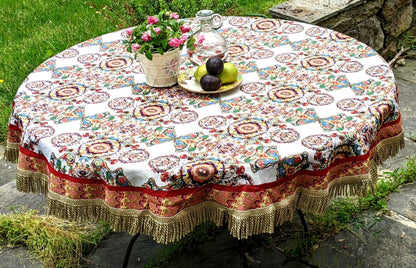 Tache Elegant Ivory Colorful Ornate Paisley Woven Tapestry Tablecloth (18193)