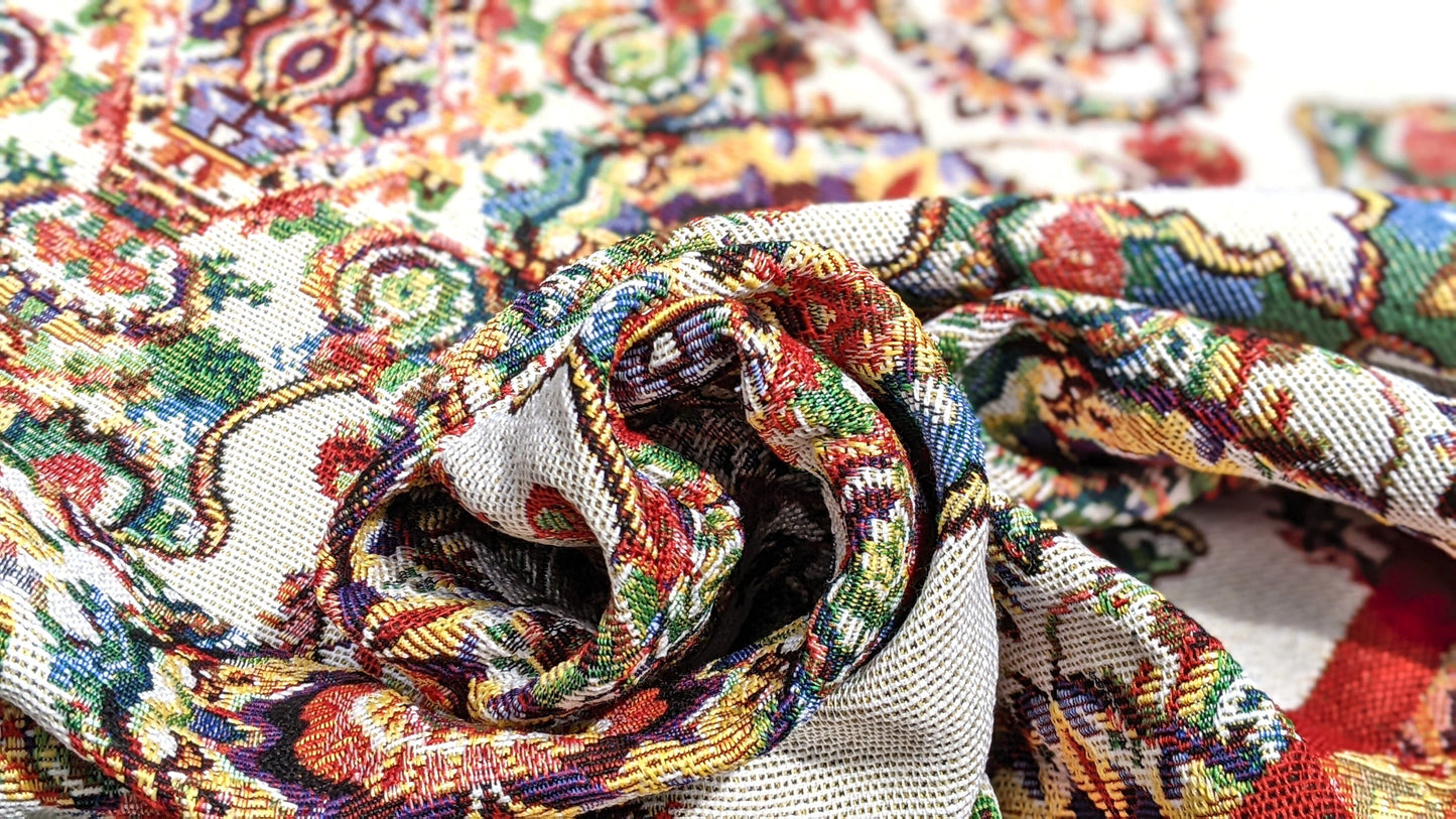 Tache Elegant Ivory Colorful Ornate Paisley Woven Tapestry Tablecloth (18193)