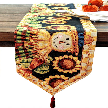 Tache Sunflower Field Scarecrow Autumn Harvest Woven Tapestry Table Runners (11712TR)