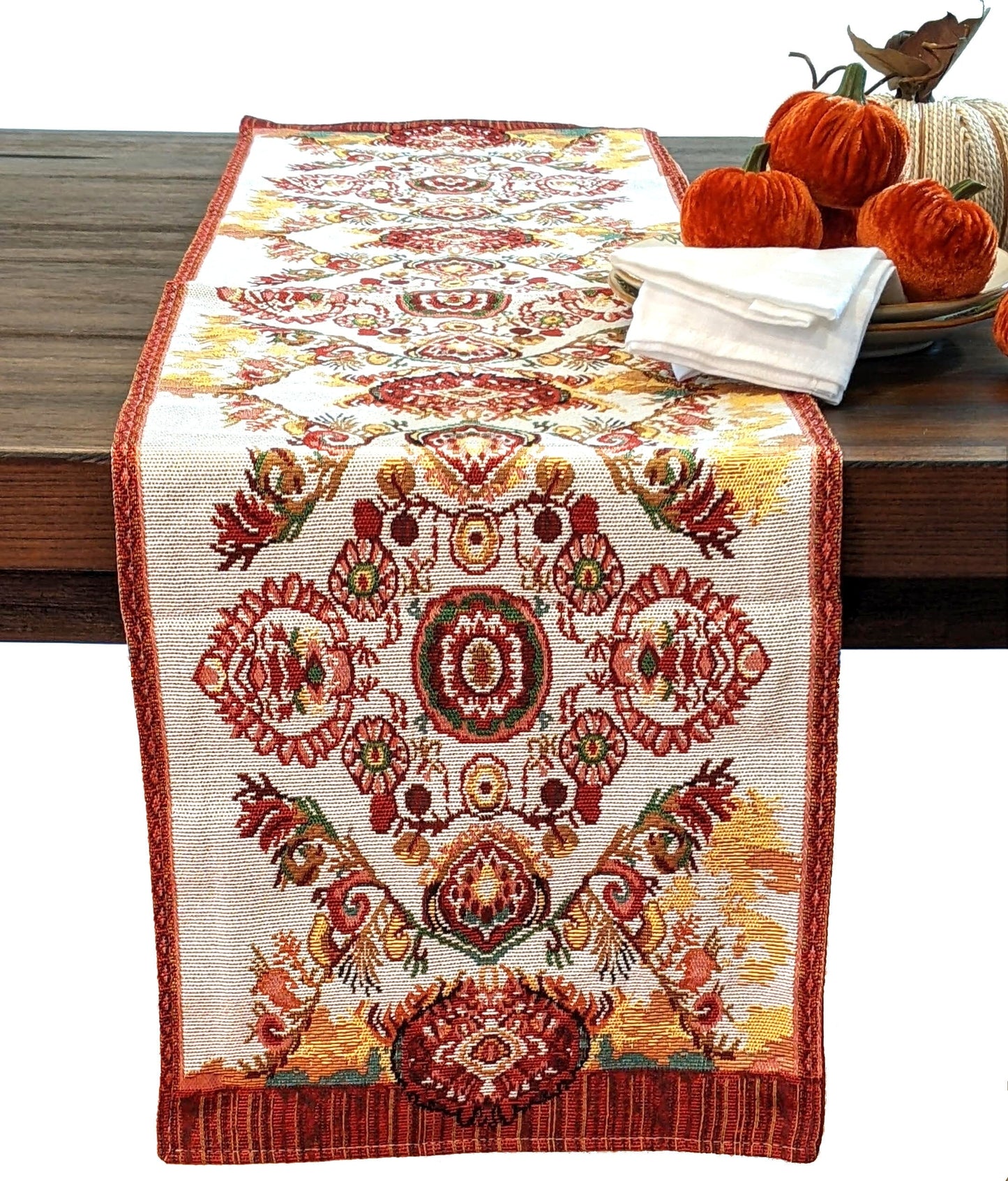 Tache Elegant Burgundy Ornate Paisley Woven Tapestry Table Runner (18194)