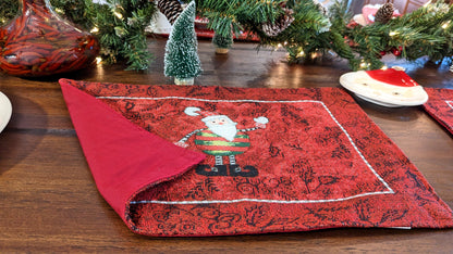 Tache Here Comes Santa Claus Vintage Holiday Woven Tapestry Red Christmas Placemat Set of 4 (8577PM)