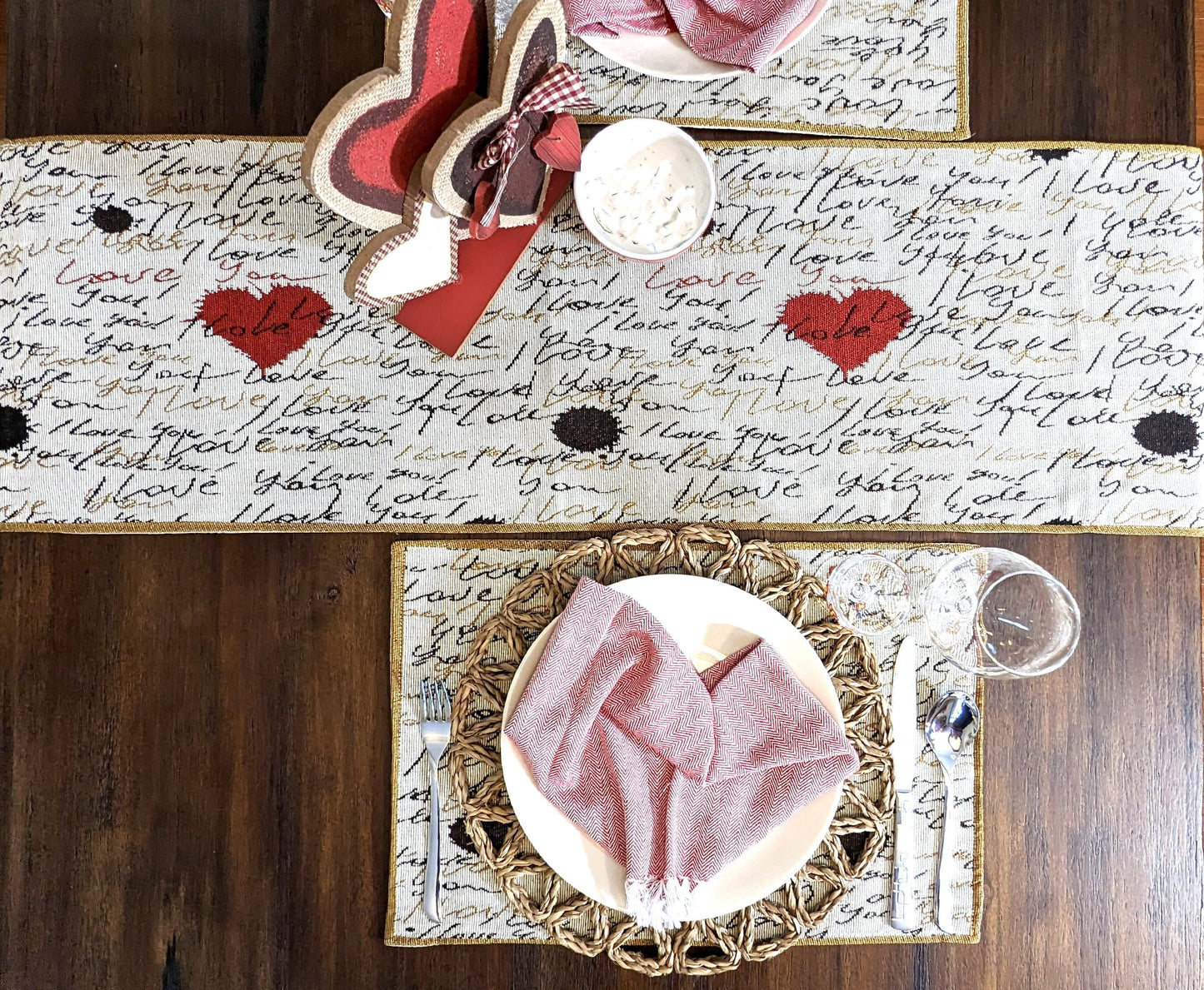 Tache Romantic I Love You Valentine’s Beige Woven Tapestry Table Runner (18111)