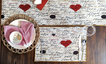 Tache Romantic Valentine’s Love Letter Beige Woven Tapestry Placemat Set (18111)