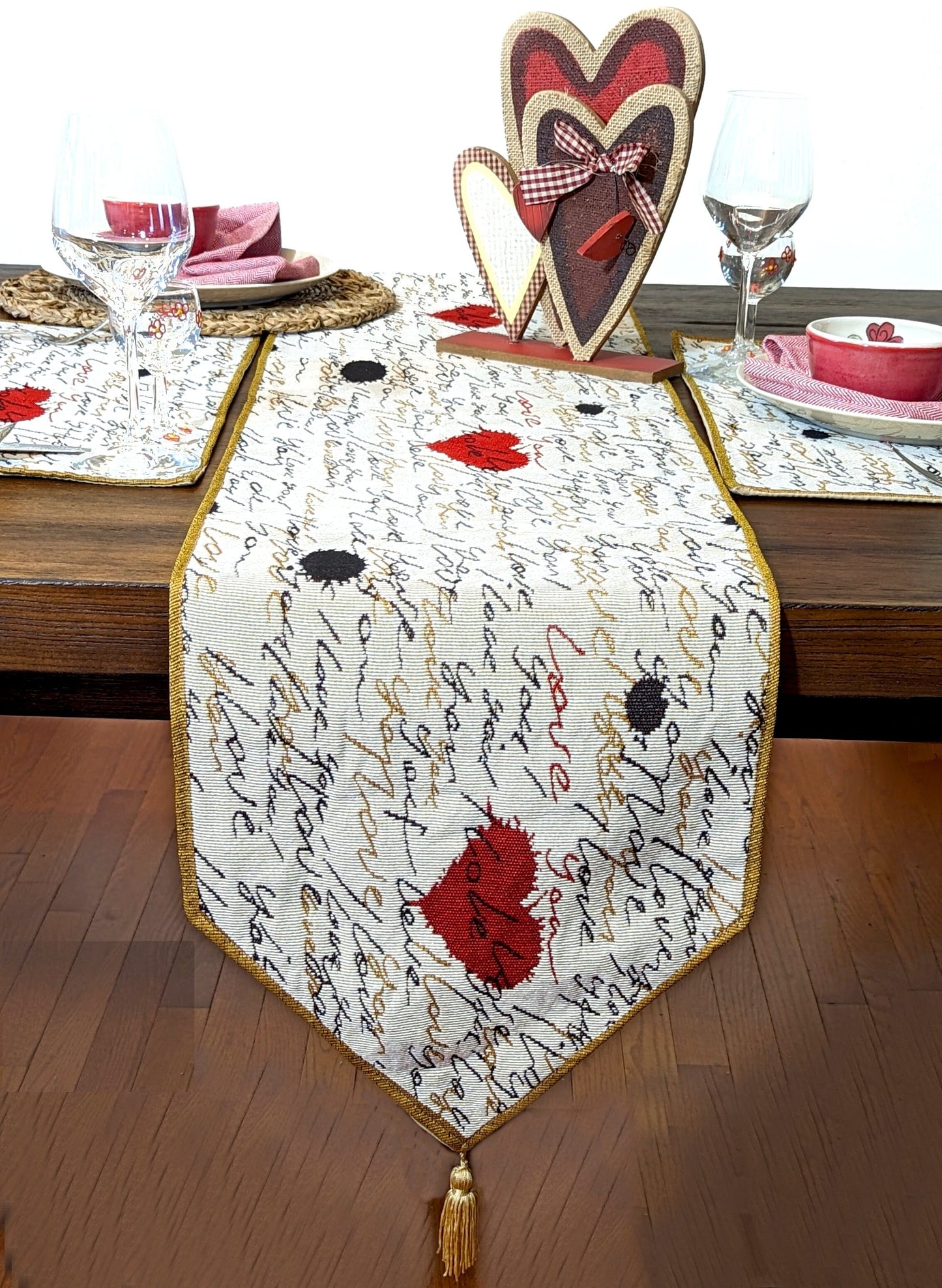 Tache Romantic I Love You Valentine’s Beige Woven Tapestry Table Runner (18111)