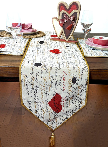 Tache Romantic I Love You Valentine’s Beige Woven Tapestry Table Runner (18111)