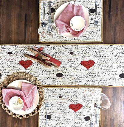 Tache Romantic Valentine’s Love Letter Beige Woven Tapestry Placemat Set (18111)