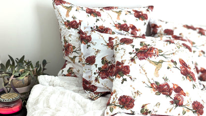 Tache Floral Hummingbirds Burgundy White Vintage Rose Garden Cushion Covers / Euro Sham (SD-7676)