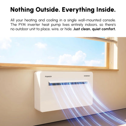 Pioneer 12,000 BTU All-in-One Console Inverter Heat Pump, Through-the-Wall Monoblock Packaged Unit with No Outdoor Condenser, 230V
