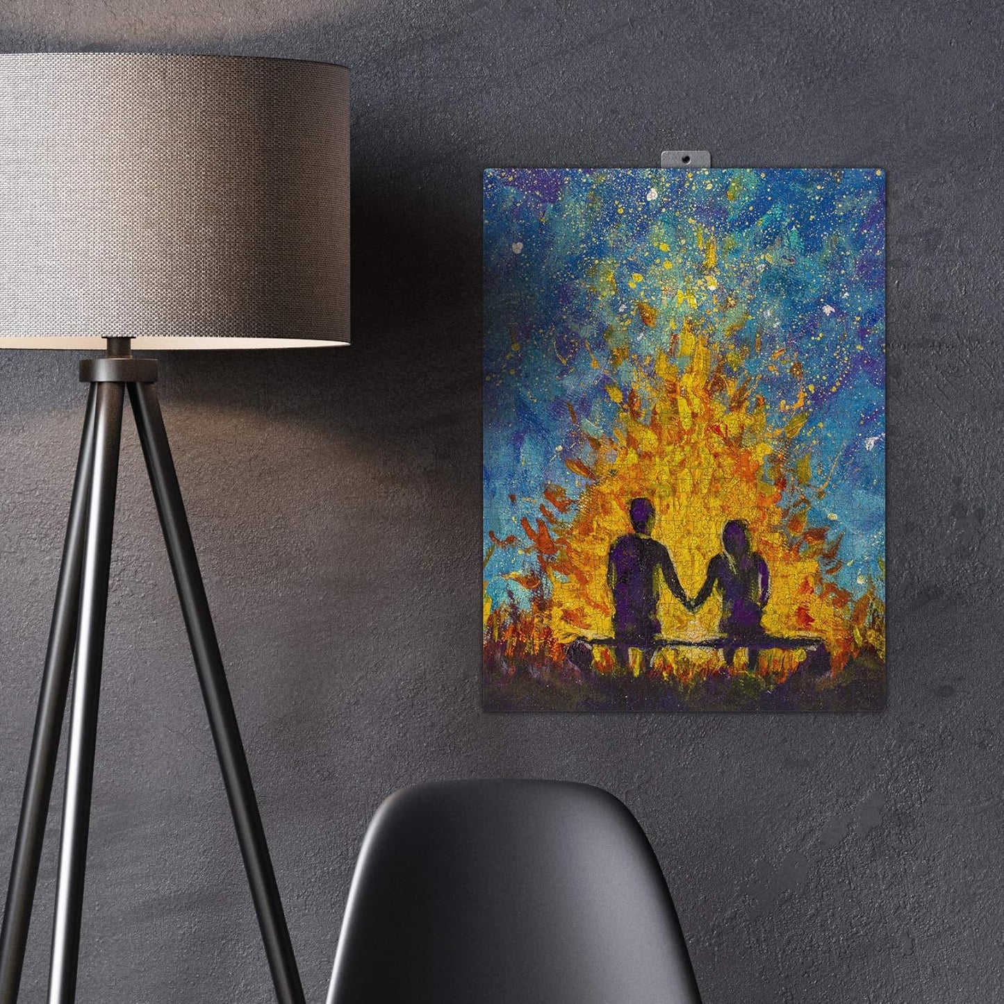 QuizQuirk 1000 Piece Puzzle, Romantic Couple by Campfire Painting Jigsaw Puzzle for Adults/Teens (Puzzle Saver Kit Included)