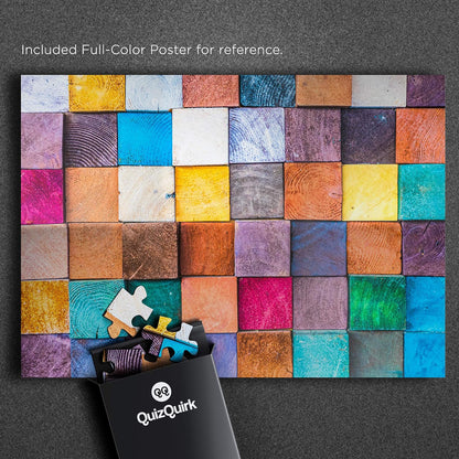 QuizQuirk 1000 Piece Puzzle, Colorful Wooden Blocks Jigsaw Puzzle for Adults/Teens (Puzzle Saver Kit Included)